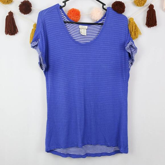 Matilda Jane Blue Stripe Stretch Short Sleeve Tee Shirt Scoop Neck Size Small - Picture 1 of 5